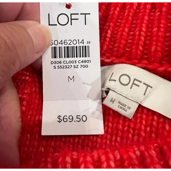 **NWT Loft Crimson Red Relaxed Fit Stitchy Cable Knit Sweater - Picture 4 of 6